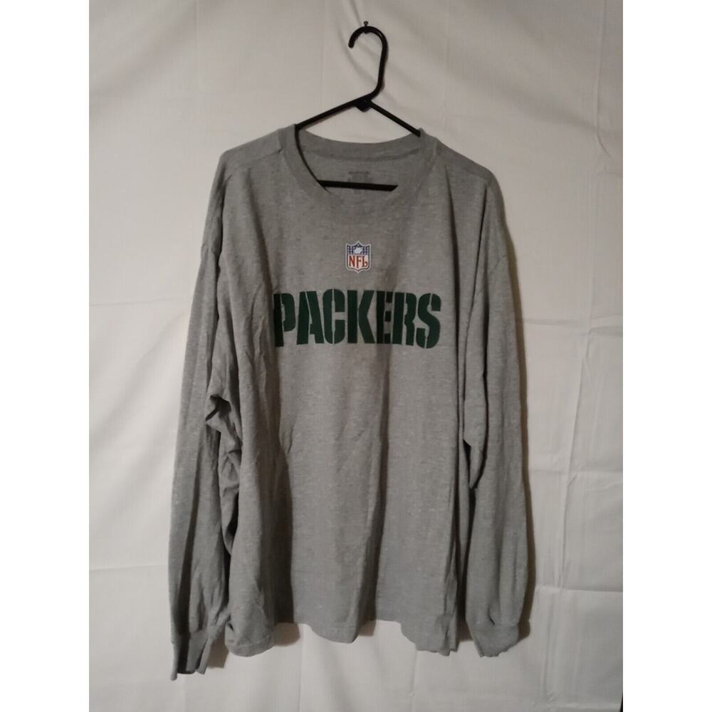 Reebok Gray Green Bay Packers Graphic Long Sleeve Shirt XXL.